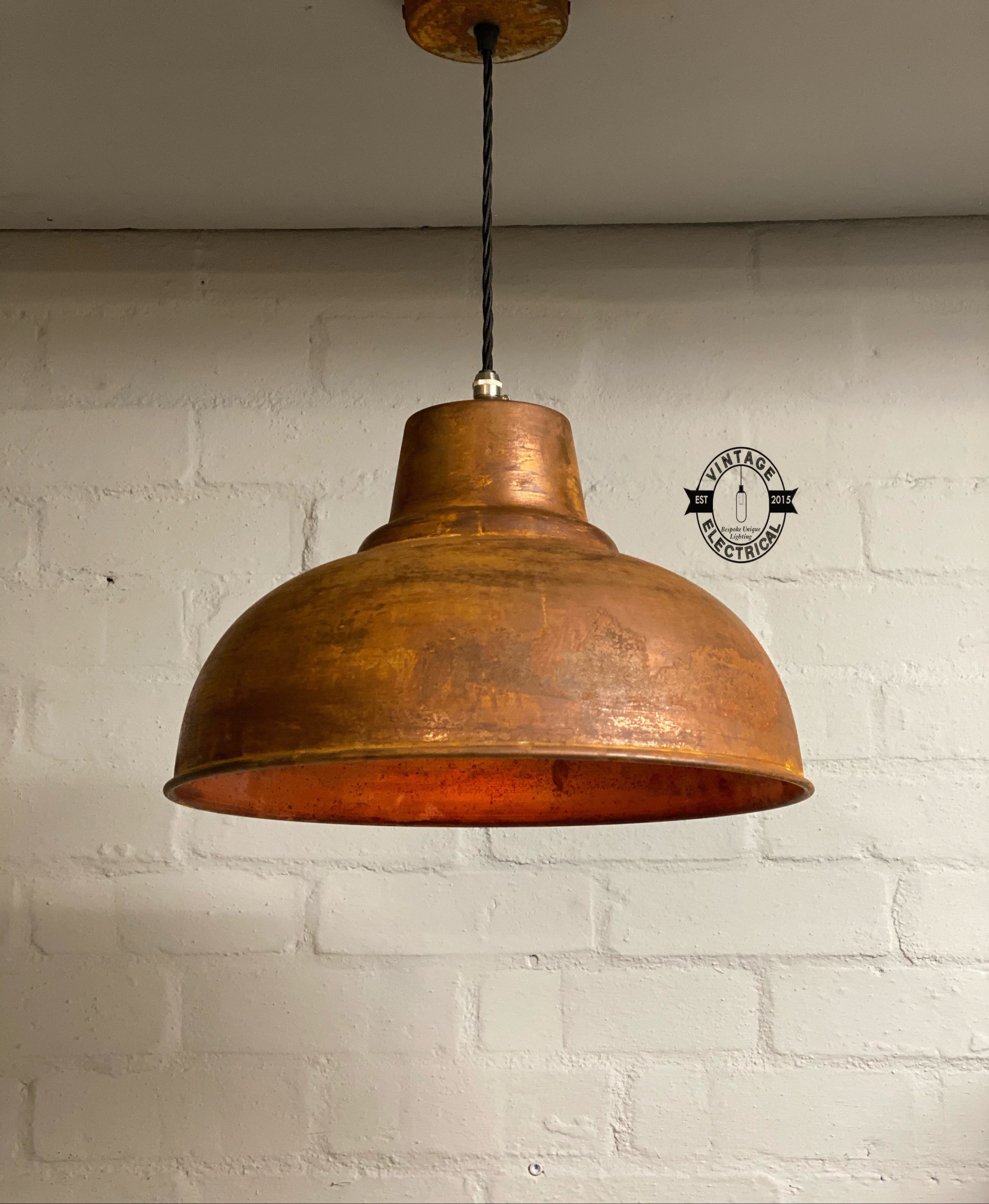 Bawsey ~ Rusted Solid Copper Industrial Shade Pendant Set Light