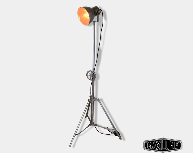 Watton ~ Industrial Tripod Floor Lamp Theatre Spot Light Living Room Vintage