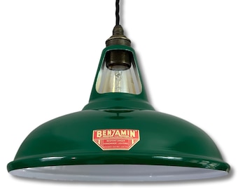 Cawston - Original Green Slotted Lampshade Limited Edition Red Label Design Pendant Set Light *Worn* - 11 Inch