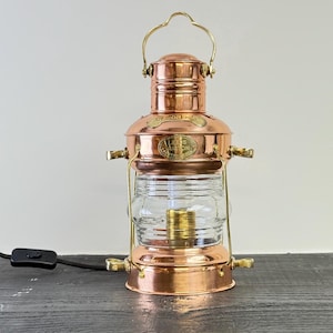 Solid Copper & Brass Anchor Table Lamp Maritime Ship Lantern Boat Light