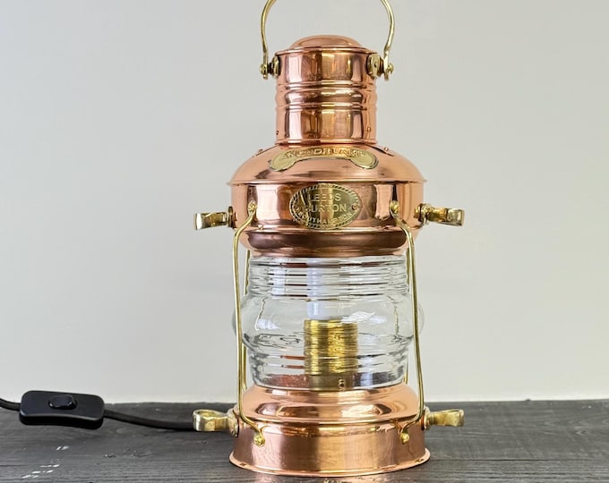 Solid Copper & Brass Anchor Table Lamp Maritime Ship Lantern Boat Light