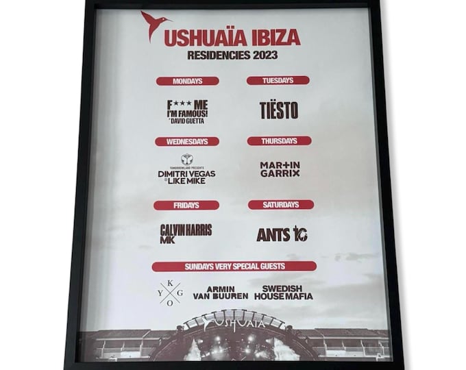 Ushuaia ~ Genuine Official Ibiza Framed Dj Artwork Travel Poster | Luxury Black Frame