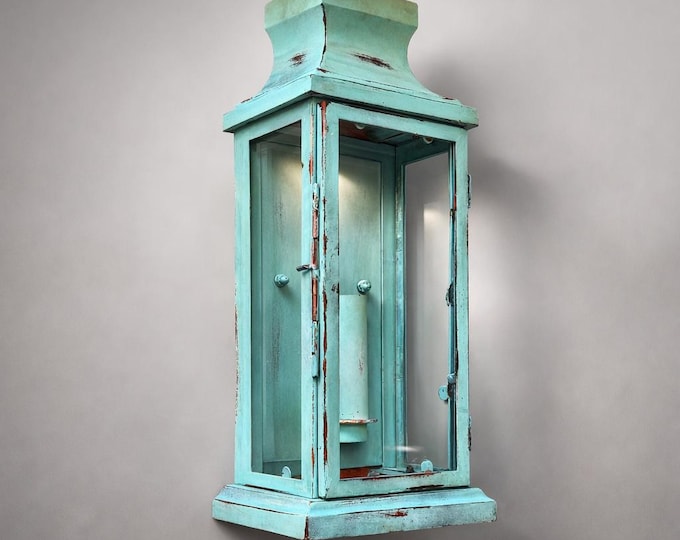 Reedham - Verdigris Effect Flush Wall Lantern - Glass Sconce