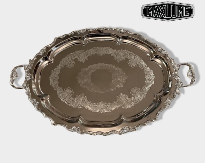 Maxlume ~ Solid Victorian Style Silver Finish Serving Cater Tray Mirror Finish