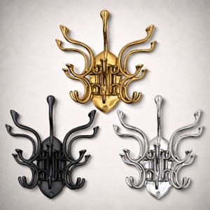 Metal Swivel Coat Rack | 5 Hook Wall Hanger | Solid Brass, Black or Chrome