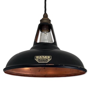 Cawston ~ Matt Black & Antique Copper Lampshade Slotted Design Pendant Ceiling Light ~ 11 Inch