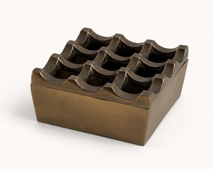 Antique Brass Medium Ashtray | Heavy Cigar Holder & Home Bar Decor