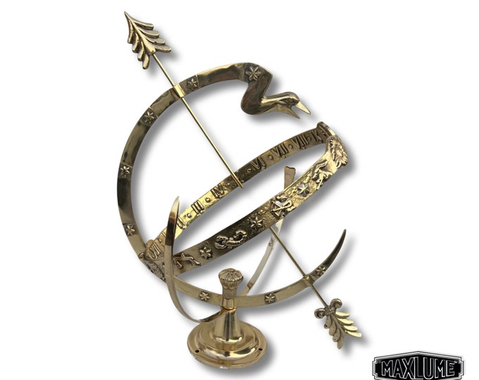 XL Armillary Sphere Sundial Solid Brass and Sculpture Polished Brass Serpent Luxury Design Garden 70cm