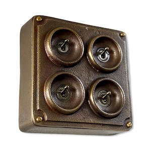 4 Gang 2 Way Solid Antique Brass Bronze Metal Surface Mounted Conduit Light Switch Industrial - BS EN Approved Vintage Crabtree 1950’s Style