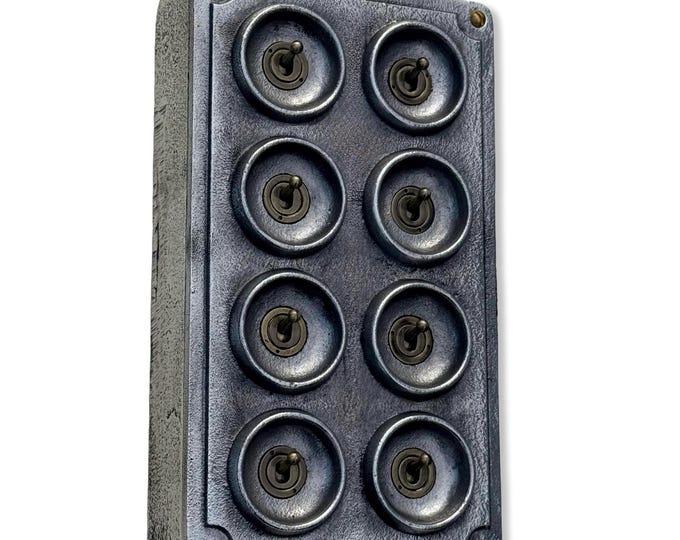 8 Gang 2 Way Solid Cast Metal Conduit Light Switch Industrial - Vintage Crabtree Style