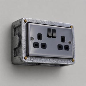 Black Nickel Double Switched 13A Socket | 2 Gang Solid Cast Metal Industrial Power Socket