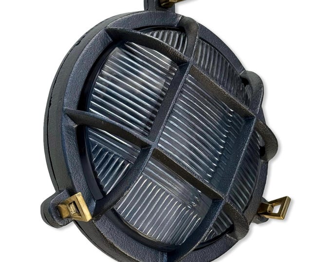 Wroxham ~ Cast Pewter Caged Nautical Bulkhead Wall Light Industrial Ceiling Fixture
