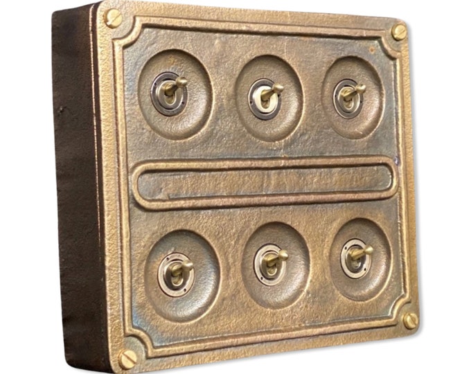 6 Gang 2 Way Bronze Solid Cast Metal Surface Mounting Conduit Light Switch Industrial - BS EN Approved Vintage Britmac Style