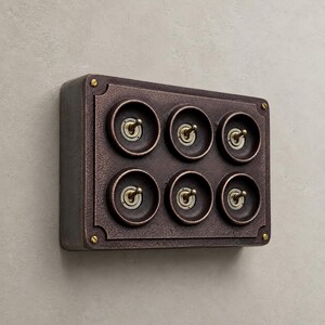 6 Gang 2 Way Antique Copper Conduit Toggle Light Switch | Cast Metal