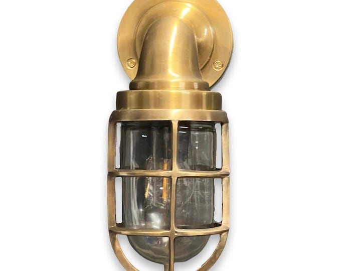 Beachamwell ~ Bulkhead Outdoor & Bathroom Sconce Wall Light | Solid Antique Brass | 10.5 Inch