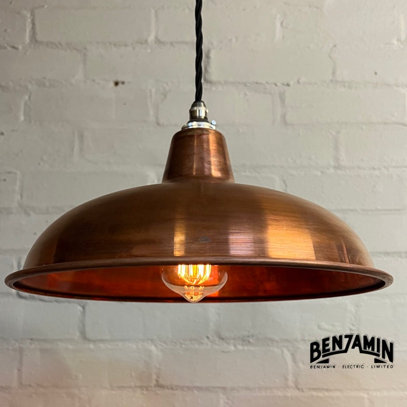 Sedgeford ~ Antique Copper Industrial Shade Pendant Set Light | Ceiling Dining Room | Kitchen Table | Vintage 1 x Edison Filament Bulb 