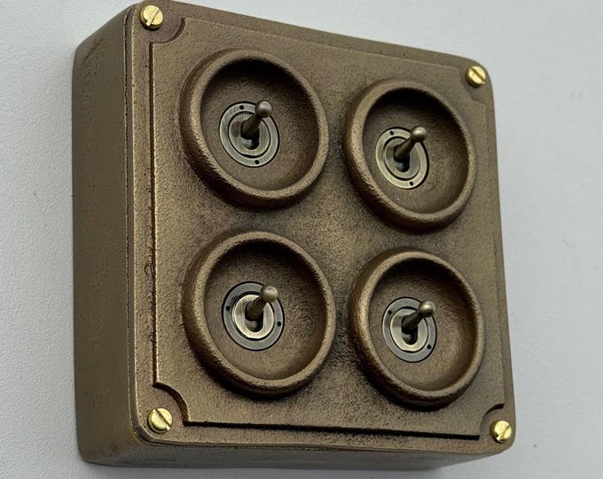 4 Gang 2 Way Antique Brass Light Switch | Solid Cast Bronze Finish