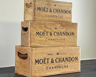 Storage Wooden Boxes Moët & Chandon Champagne Crates Natural Finish