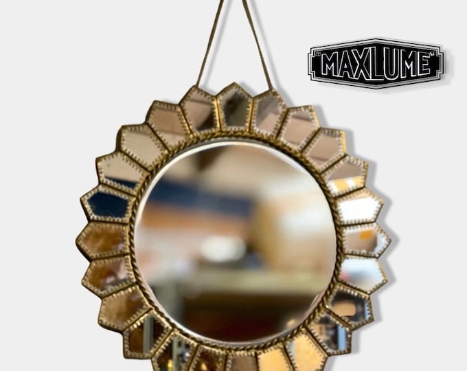 Maxlume ~ Handmade Round Flowering Wall Glass Mirror & Antique Brass