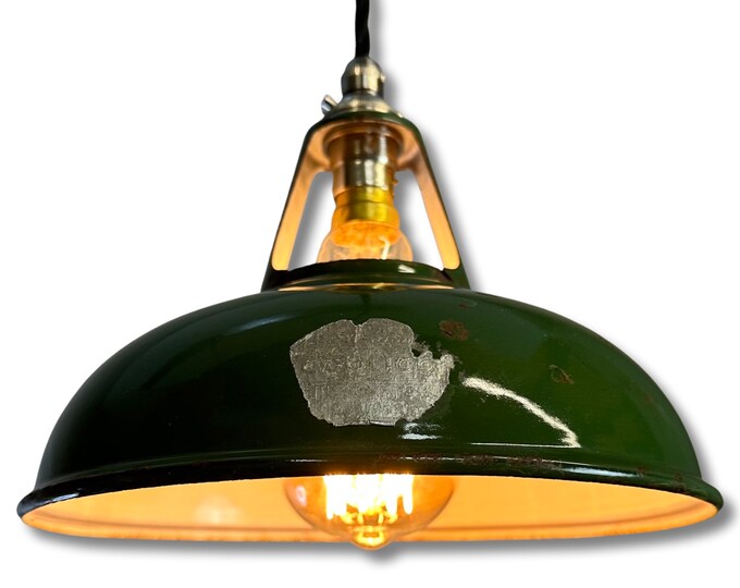 Geniune Green Solid Coolicon 1932 Shade Pendant Set Light | Ceiling Dining Room | Antique Restored | Kitchen Table | Vintage Filament Bulb