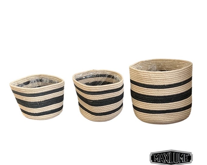 Set Of 3 Jute Plant Pots Handmade Natural Jute Indoor Planter