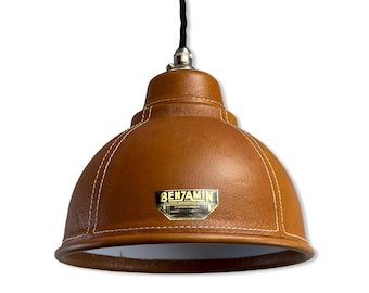 Trimingham ~ Real Genuine Leather Hand Stitched Solid Lampshade Pendant Set Light ~ 8.5 Inch