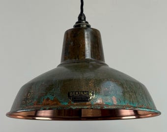 Filby ~ Solid Copper Verdigris Patina Reflector Shade Pendant Set Light | Ceiling Dining Room | Kitchen Table | Vintage Bulb | 12.5 Inch