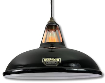 Cawston XL - Midnight Black Slotted Lampshade Pendant Set Light *Worn* - 14 Inch