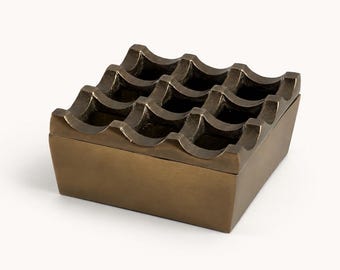 Antique Brass Medium Ashtray | Heavy Cigar Holder & Home Bar Decor
