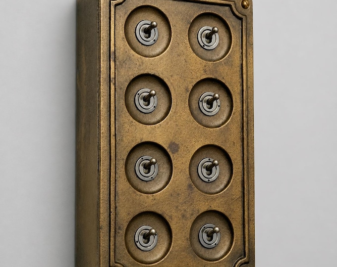 8 Gang 2 Way Antique Brass Solid Cast Metal Conduit Light Switch Industrial