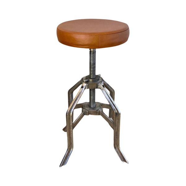 Maxlume ~ Industrial Leather Bar Stool | Vintage Style | Solid Cast Metal | Floor Standing