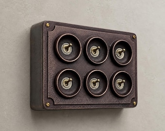 6 Gang 2 Way Antique Copper Conduit Toggle Light Switch | Cast Metal
