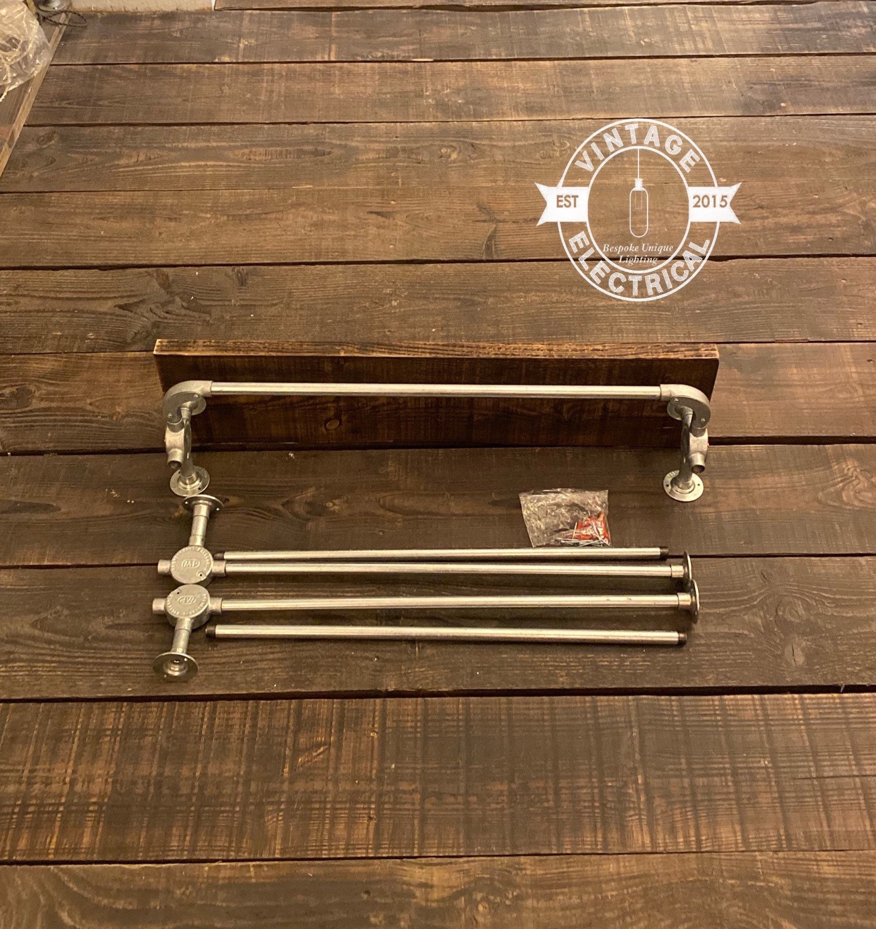 Hickling Industrial Clothes Rail Vintage Style Wooden Shelf