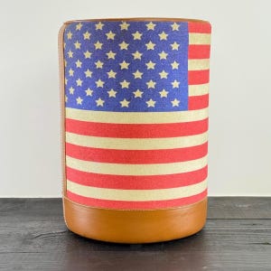 American Flag Print Pouf, Patriotic Home Décor, Handmade Round Seat Stool