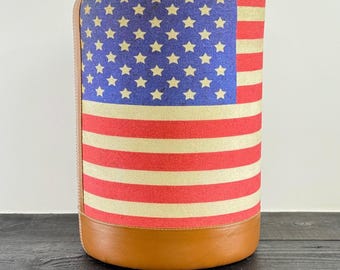 American Flag Print Pouf, Patriotic Home Décor, Handmade Round Seat Stool