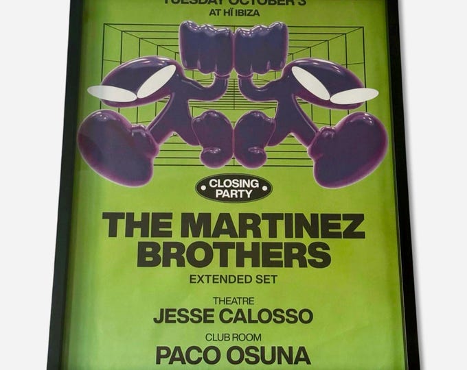 The Martinez Brothers Closing Party ~ Genuine Hi Ibiza Framed Dj Artwork | A3 Luxury Black Frame