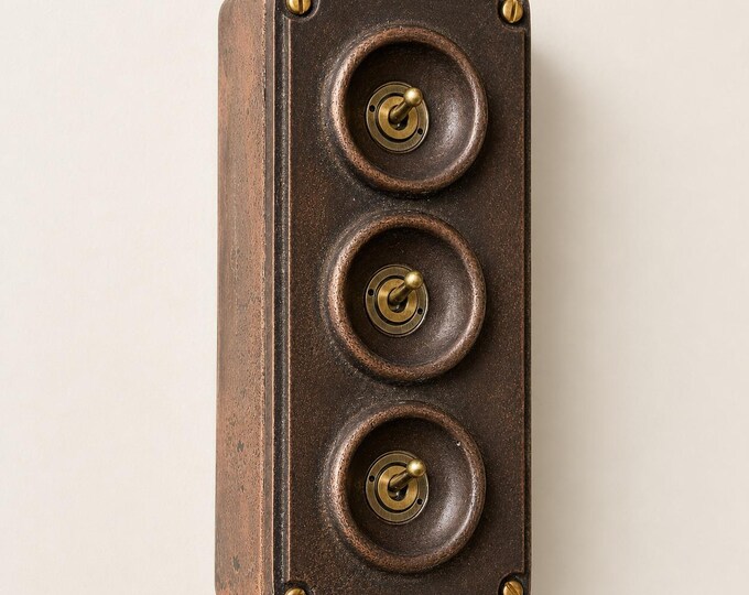 3 Gang Antique Copper Metal Conduit Light Switch Industrial 2 Way
