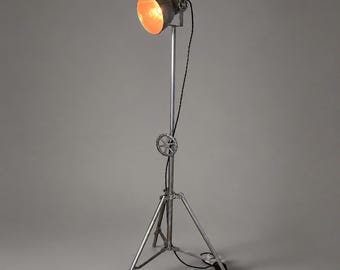Industrial Tripod Theatre Floor Lamp | Vintage Spotlight Reading Light