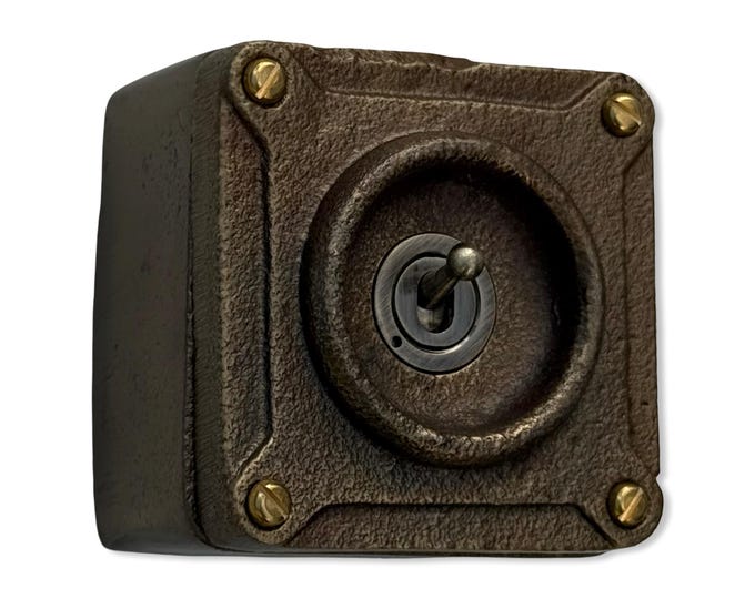 Single Gang Antique Brass Solid Conduit Toggle Light Switch - Industrial Vintage Crabtree