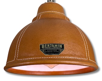 Trimingham ~ Real Genuine Leather Hand Stitched Solid Lampshade Pendant Set Light ~ 8.5 Inch