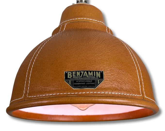 Trimingham ~ Real Genuine Leather Hand Stitched Solid Lampshade Pendant Set Light ~ 8.5 Inch