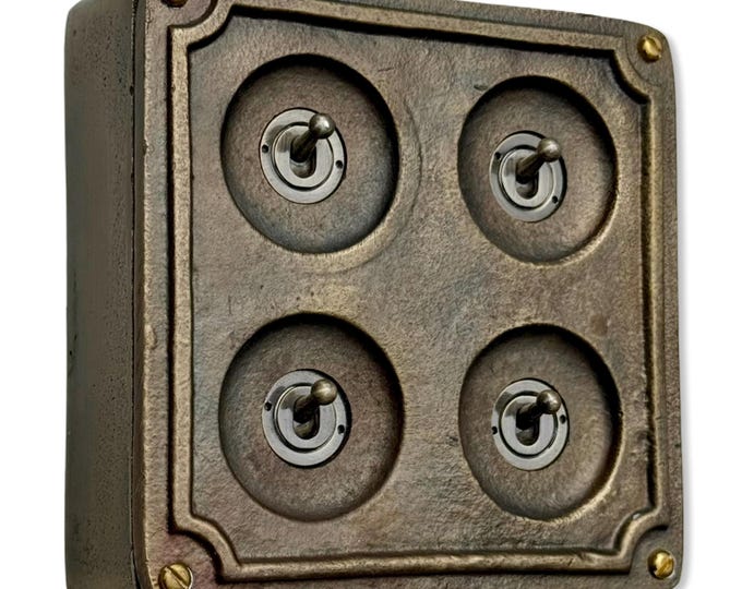 4 Gang 2 Way Solid Antique Brass Bronze Metal Surface Mounting Conduit Light Switch Industrial - Vintage Britmac Style