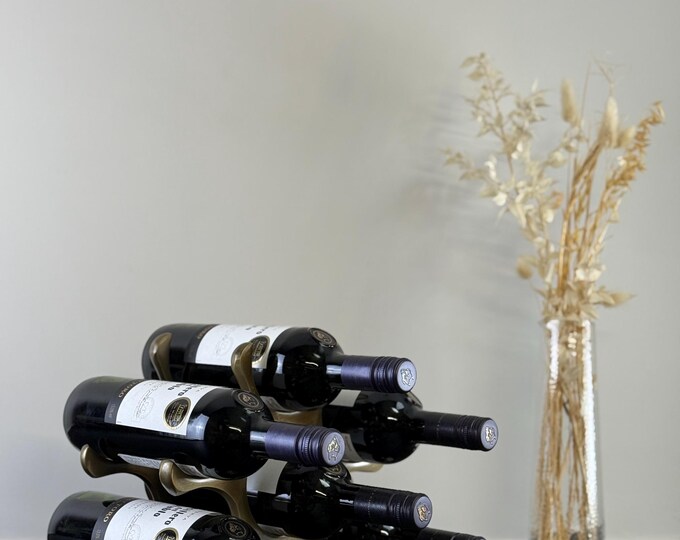 6 Bottle Wine Rack Holder Solid Cast | Wine | Champagne Storage Antique Brass | Polished Aluminium | Matt Black | Black Copper