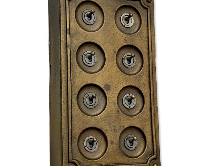 8 Gang 2 Way Bronze Solid Cast Metal Conduit Light Switch Industrial - Vintage Crabtree