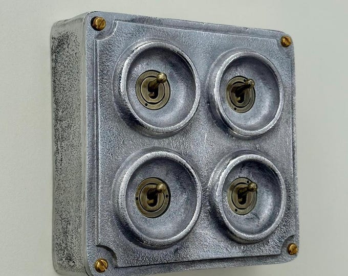 4 Gang 2 Way Solid Cast Metal Conduit Light Switch Industrial - Vintage Crabtree Style