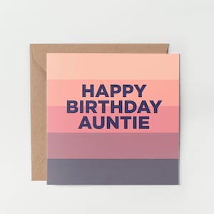 Carte d'anniversaire tante - Joyeux anniversaire tante, motif à rayures, simple, enveloppe kraft