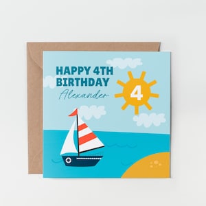 Cartão de 4º aniversário para menino, cartão personalizado de 4º aniversário, quarto aniversário para filho, cartão de 4º aniversário para neto, sobrinho de 4º aniversário.