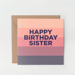 Carte d'anniversaire soeur - joyeux anniversaire soeur, motif à rayures, simple, enveloppe Kraft