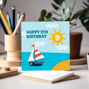 Carte de 9e anniversaire pour garçon, carte de neuvième anniversaire personnalisée, 9e anniversaire pour fils, carte de neuvième anniversaire de la mer, petit-fils, 9e anniversaire de neveu.