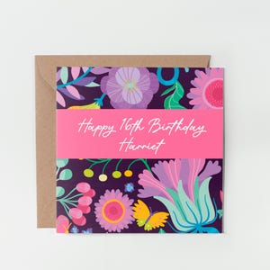 Cartão de feliz aniversário de 16 anos, cartão de aniversário personalizado, cartão de aniversário floral, cartão de aniversário especial